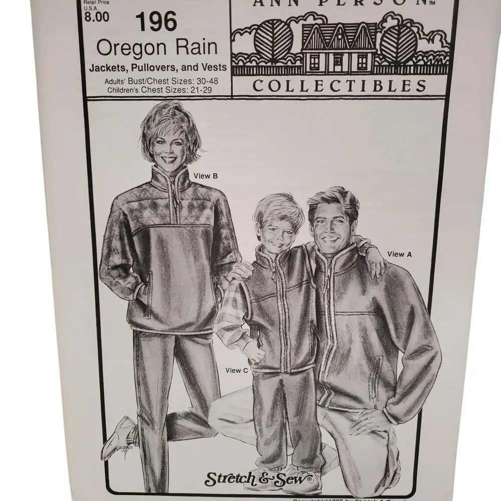 Oregon Rain Jackets Pullovers Vest Ann Person Collectibles Sewing Pattern UNCUT